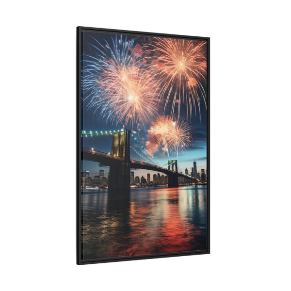 Brooklyn Bridge NYC Fireworks Framed Canvas