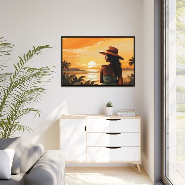 Beautiful Vintage Woman Beach Art Framed Canvas