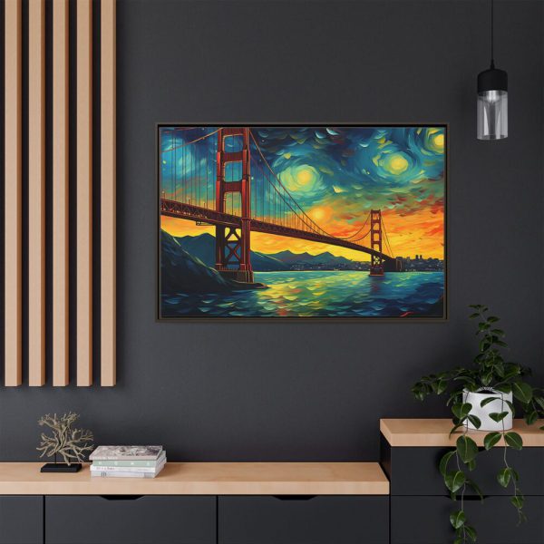 Colorful and Dramatic Golden Gate Bridge Framed Canvas