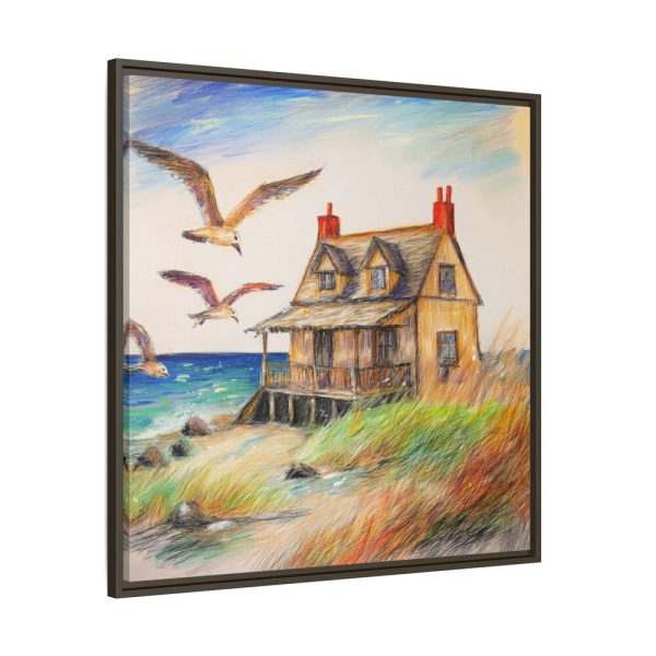 Summer Seaside Cottage Framed Canvas