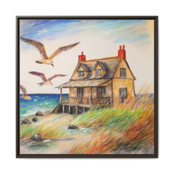 Summer Seaside Cottage Framed Canvas