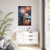 Brooklyn Bridge NYC Fireworks Framed Canvas