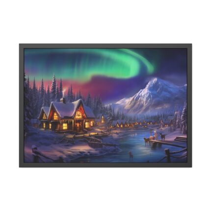 Cottage In Winter With Northern Lights Framed Poster