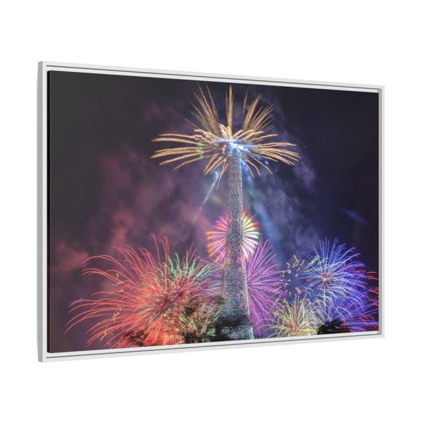 Fireworks at Eiffel Tower Framed Canvas