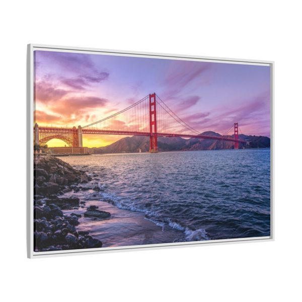 Sunset Over Golden Gate Bridge Framed Canvas