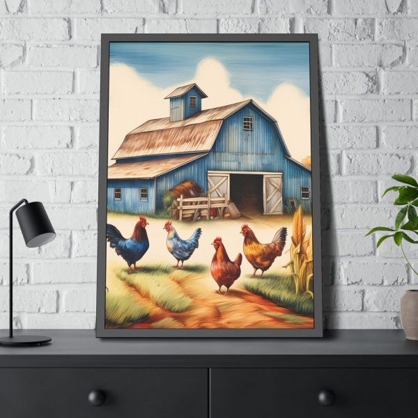 Barn Farm With Chickens Framed Poster