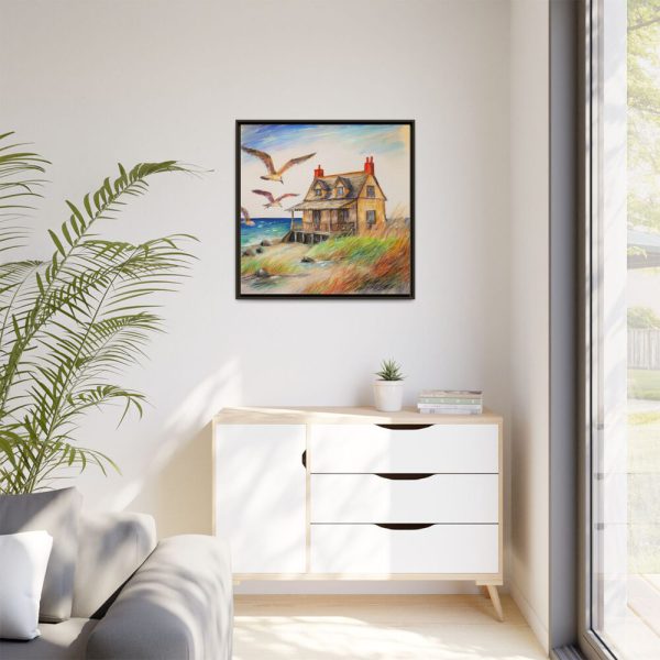 Summer Seaside Cottage Framed Canvas