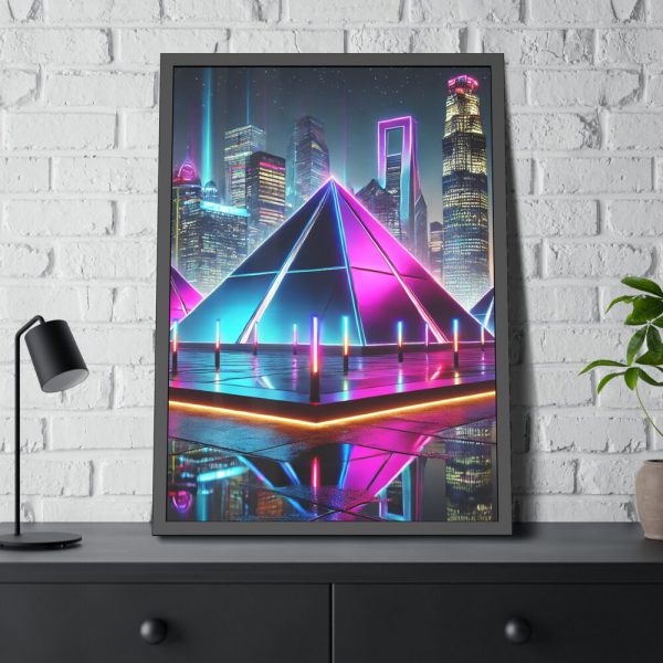 17230764577921501899_2048.jpeg Pyramids Illuminated by Neon Lights Framed Poster