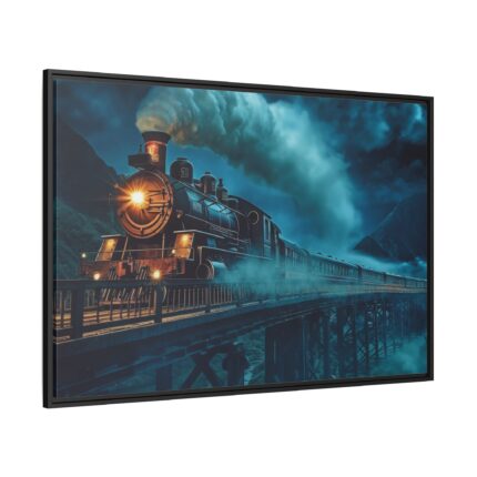 Steam Locomotive On A Bridge Framed Canvas