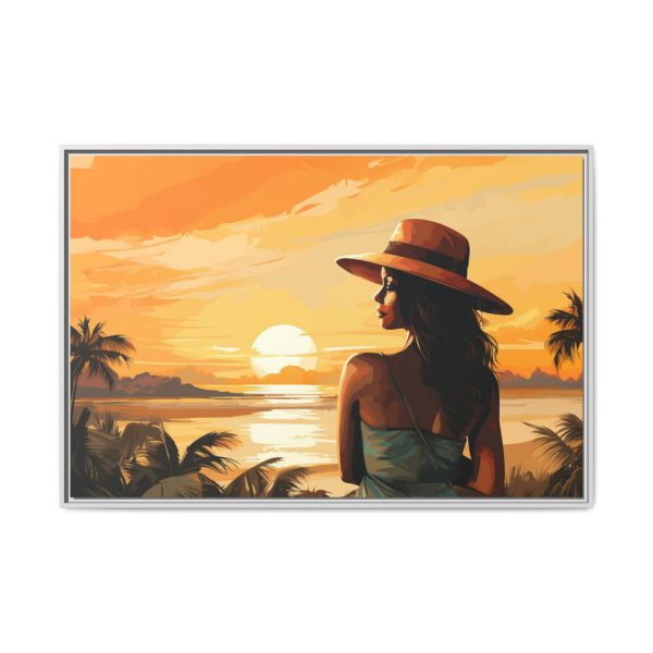Beautiful Vintage Woman Beach Art Framed Canvas