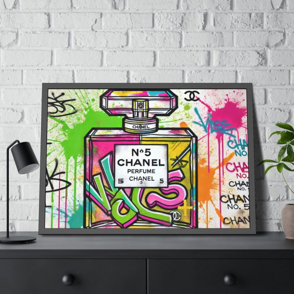 Graffiti-Style Artwork of Chanel No. 5 Perfume Bottle Framed Poster