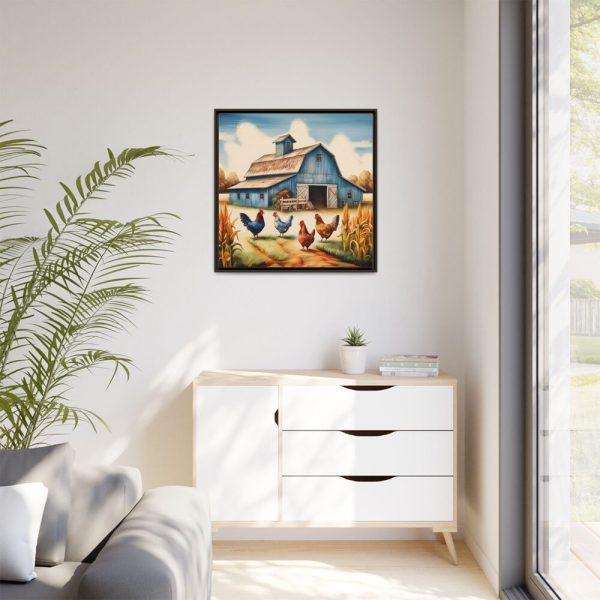 Barn Farm With Chickens Framed Canvas