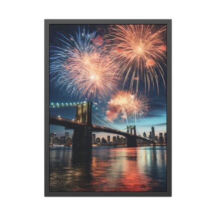 Brooklyn Bridge NYC Fireworks Framed Poster