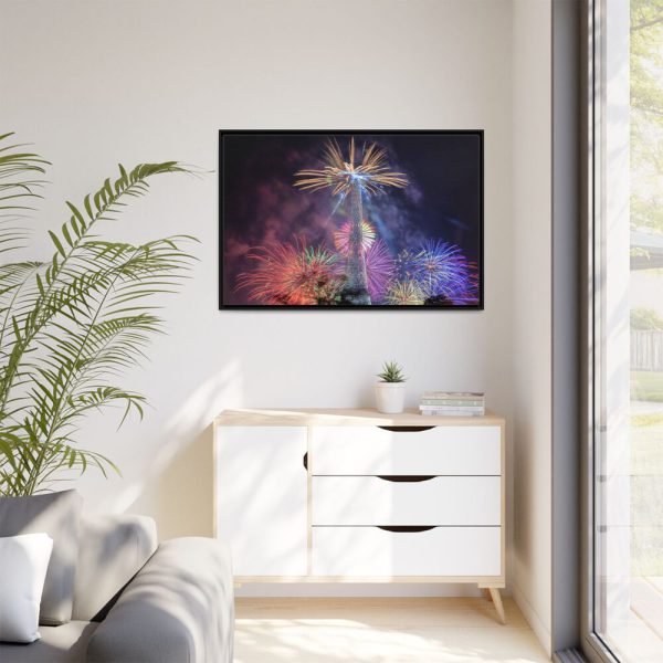 Fireworks at Eiffel Tower Framed Canvas