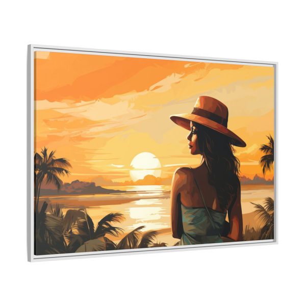 Beautiful Vintage Woman Beach Art Framed Canvas