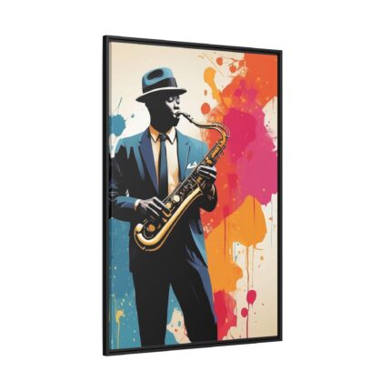 Abstract Saxophone Jazz Player Art Framed Canvas