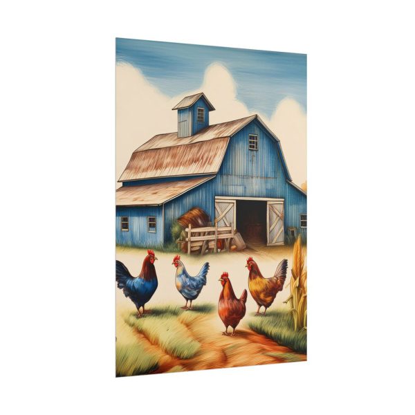 Barn Farm With Chickens Poster
