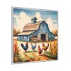 Barn Farm With Chickens Framed Canvas