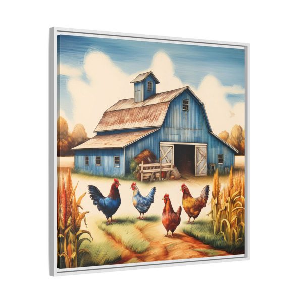 Barn Farm With Chickens Framed Canvas