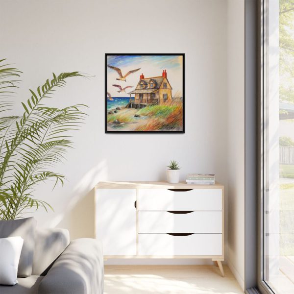 Summer Seaside Cottage Framed Canvas