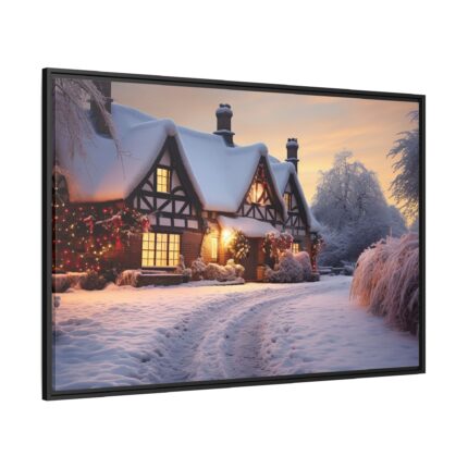 Half Timbered Cottage In Winter Framed Canvas