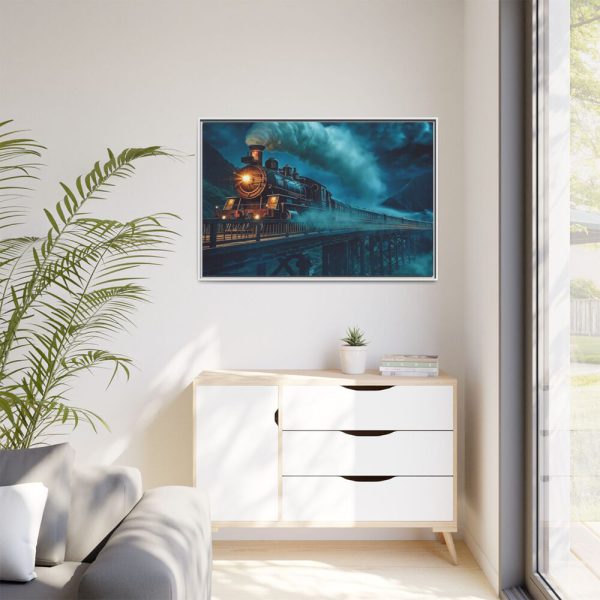 Steam Locomotive On A Bridge Framed Canvas