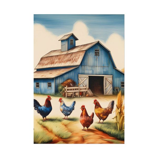 Barn Farm With Chickens Poster