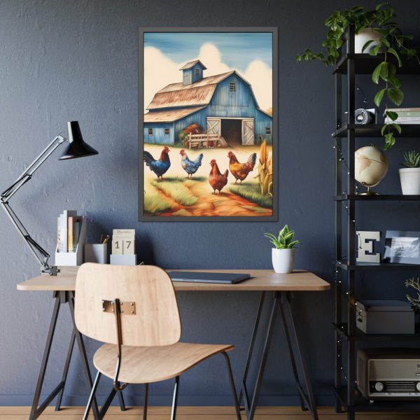 Barn Farm With Chickens Framed Poster
