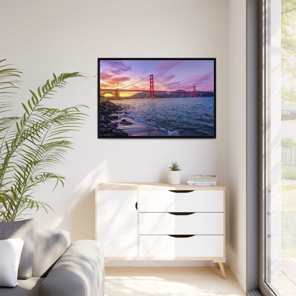 Sunset Over Golden Gate Bridge Framed Canvas