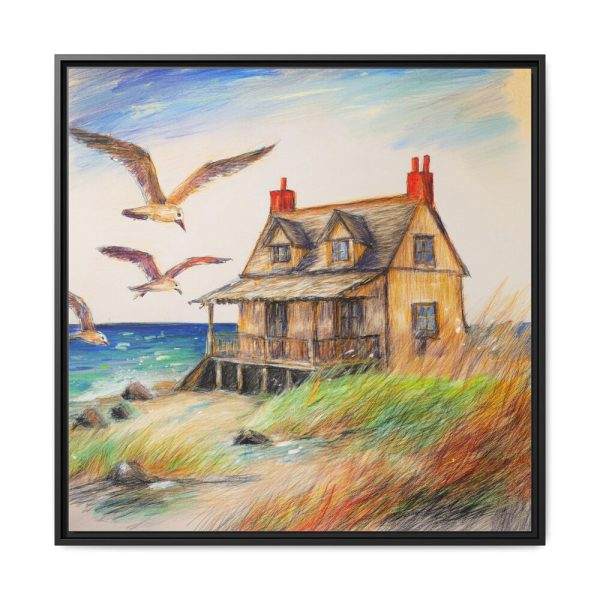 Summer Seaside Cottage Framed Canvas