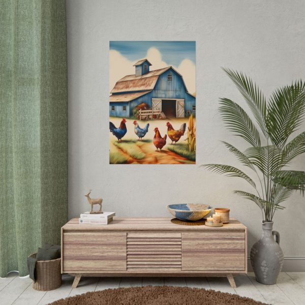 Barn Farm With Chickens Poster