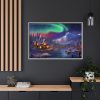 6827089432702218209_2048.jpeg Cottage In Winter With Northern Lights Framed Canvas