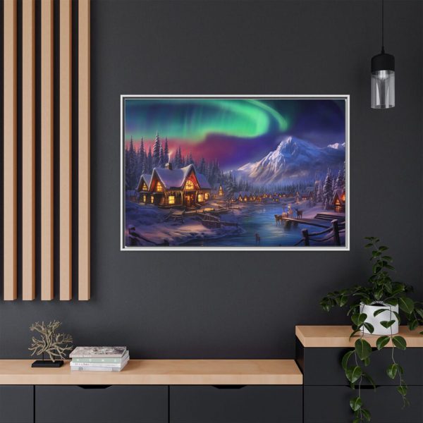 6827089432702218209_2048.jpeg Cottage In Winter With Northern Lights Framed Canvas