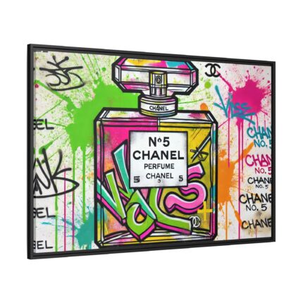 Graffiti-Style Artwork of Chanel No. 5 Perfume Bottle Framed Canvas