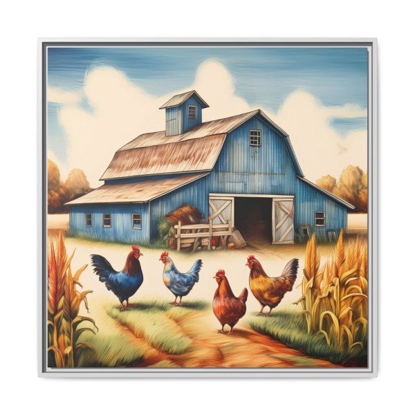 Barn Farm With Chickens Framed Canvas