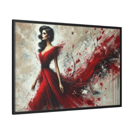 Stylized Woman in Flowing Red Dress Framed Canvas