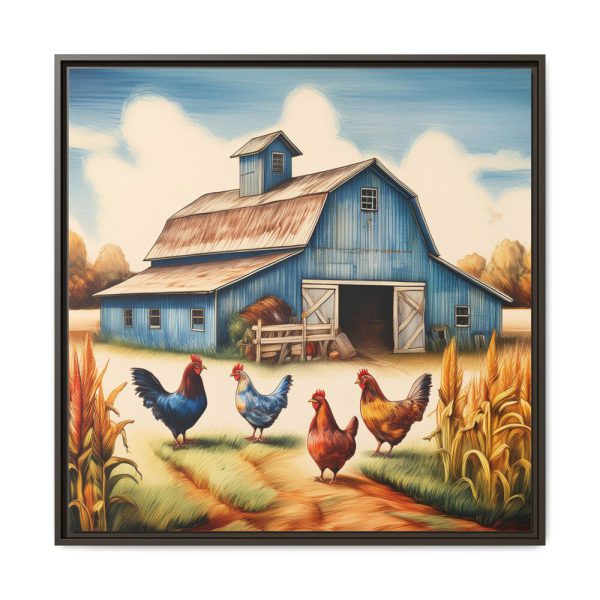 Barn Farm With Chickens Framed Canvas