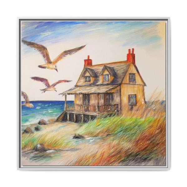 Summer Seaside Cottage Framed Canvas
