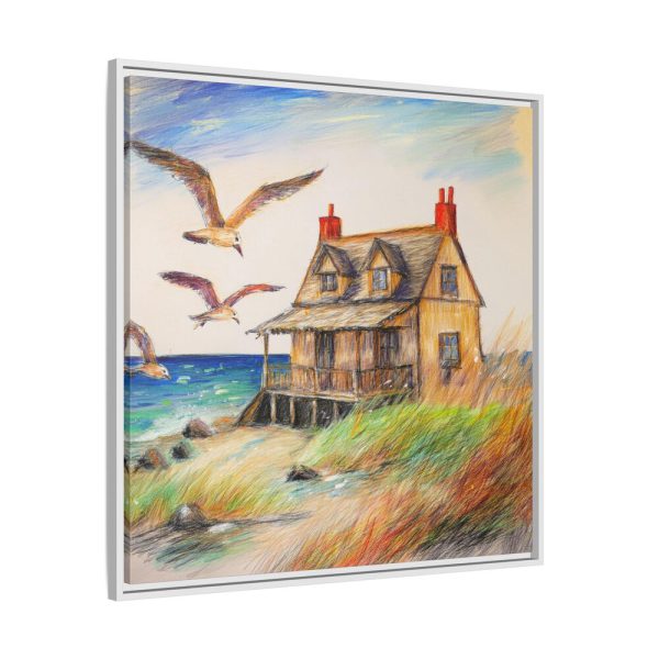 Summer Seaside Cottage Framed Canvas