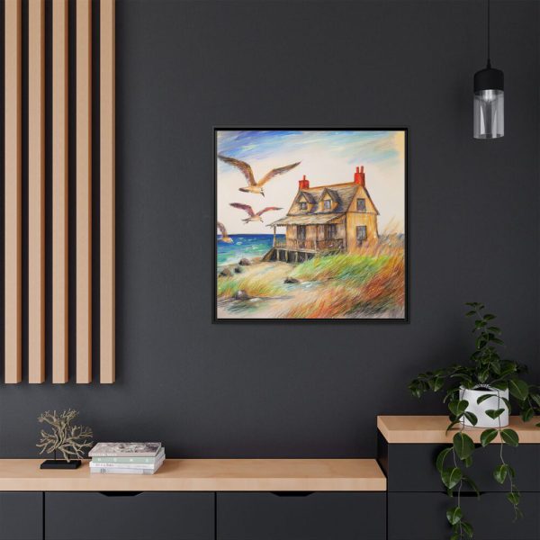 Summer Seaside Cottage Framed Canvas