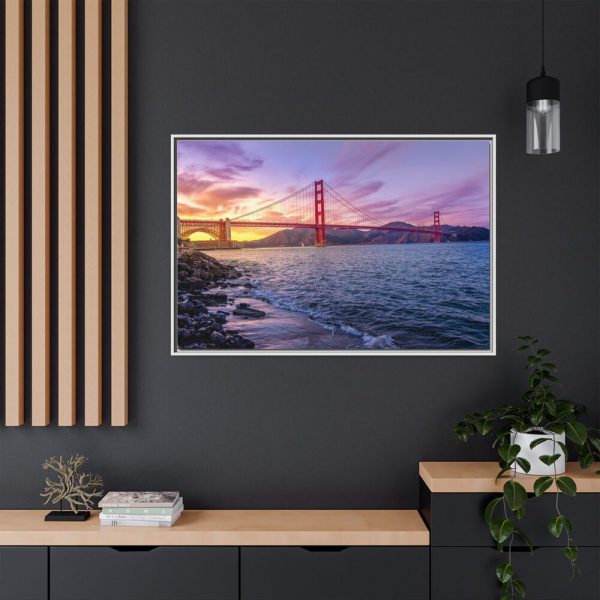 Sunset Over Golden Gate Bridge Framed Canvas