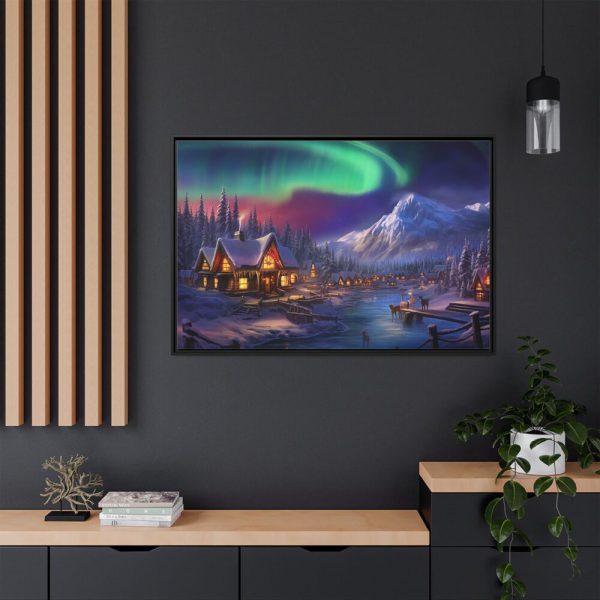 8391133767998592216_2048.jpeg Cottage In Winter With Northern Lights Framed Canvas