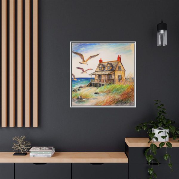Summer Seaside Cottage Framed Canvas