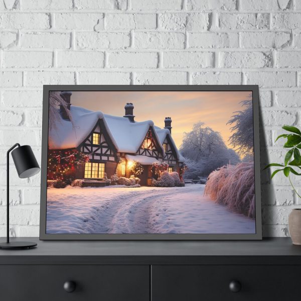 Half Timbered Cottage In Winter Framed Poster