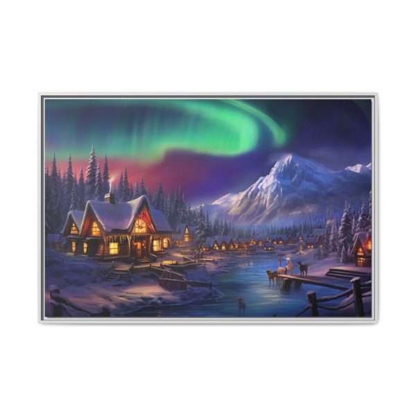 8667679938944644797_2048.jpeg Cottage In Winter With Northern Lights Framed Canvas