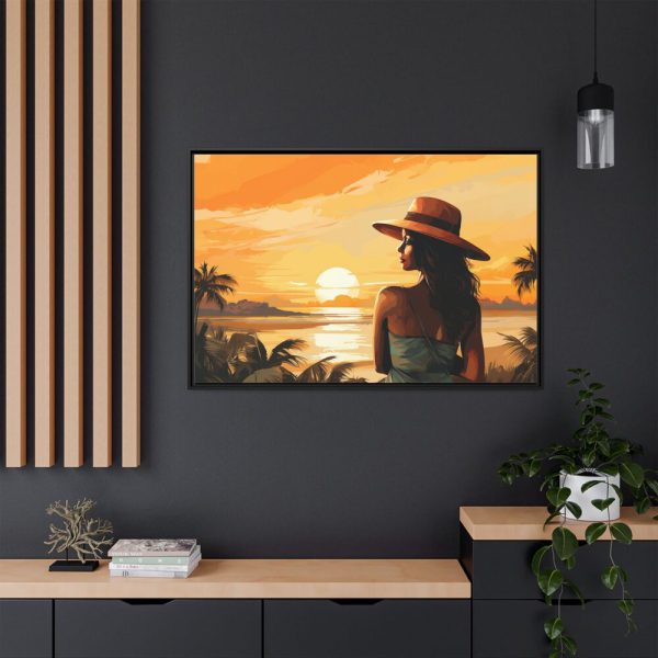 Beautiful Vintage Woman Beach Art Framed Canvas