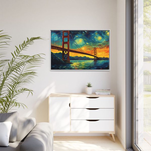 Colorful and Dramatic Golden Gate Bridge Framed Canvas