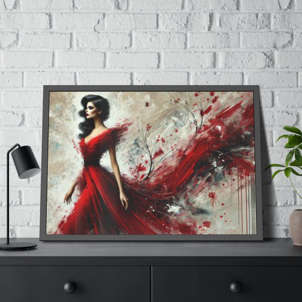 9608523751801329010_2048-1.jpeg Stylized Woman in Flowing Red Dress Framed Poster