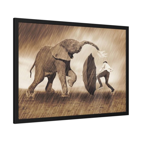 12349374771606619302_2048.jpeg Elephant Play on the Rain with Umbrella Framed Poster