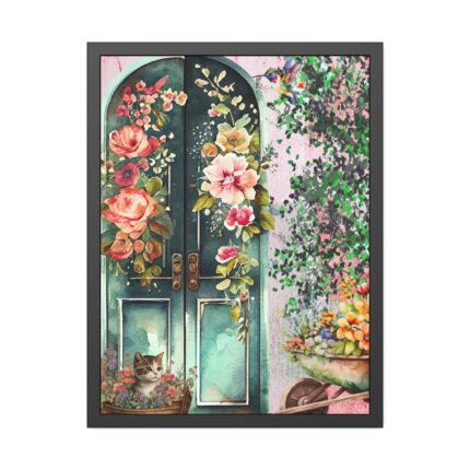 Floral French Front Door Framed Poster